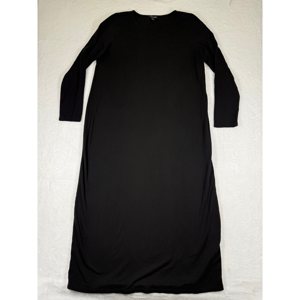 Eileen Fisher Black Tencel Lyocell Stretch Long Sleeve Maxi Dress Large RN78121